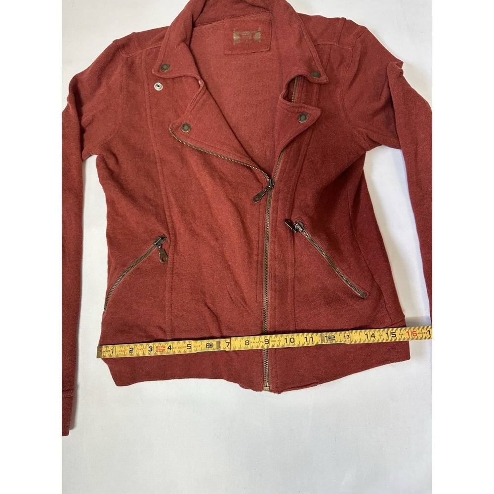 Ruff Hewn Small Burgundy Cardigan Sweater Pockets Offset Snaps Zipper Front - Picture 7 of 10